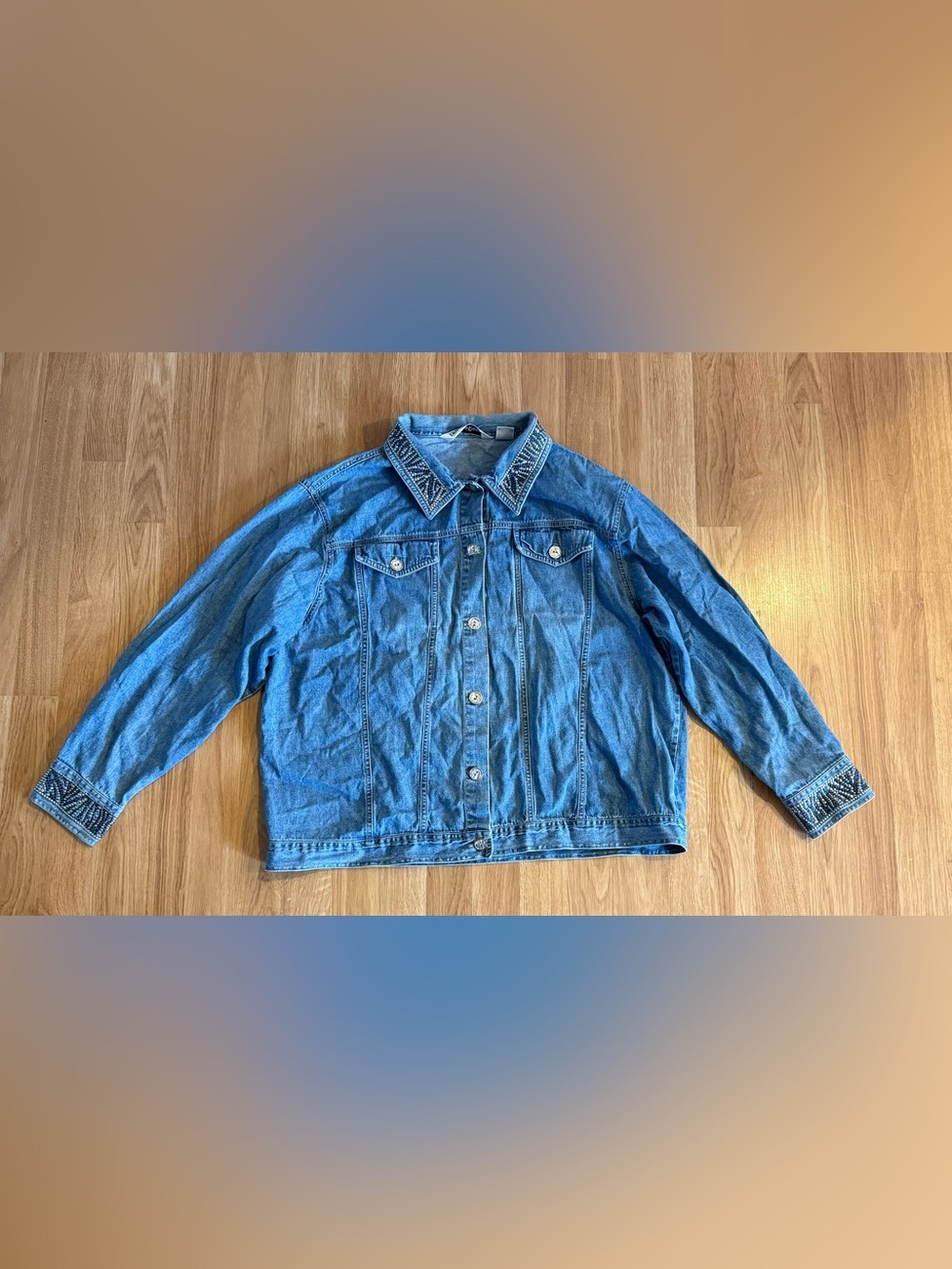EUC Women’s Vintage Rhine-Stone Embellished Denim Jacket - Light Wash - XL